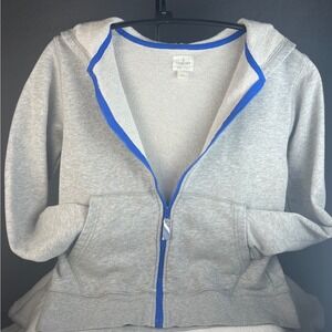 J-Crew Re-Imagined Grey Zip Hoodie with Blue Trim Minimal Cozy Everyday Style Lg